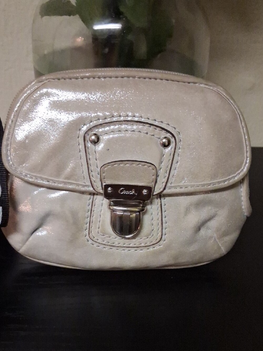 Coach Metallic Silver Light Champagne Wristlet with Front Push-Lock - Picture 2 of 9